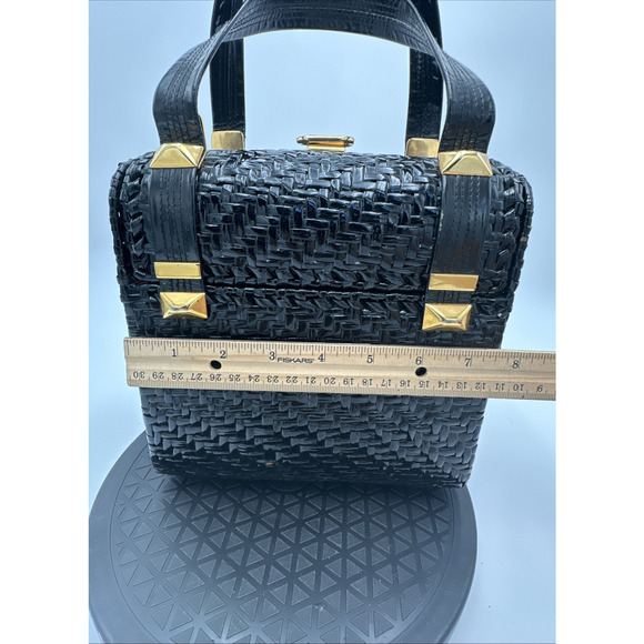 Vintage RODO Black Lacquered Wicker Basket Satchel Handbag - Picture 16 of 16